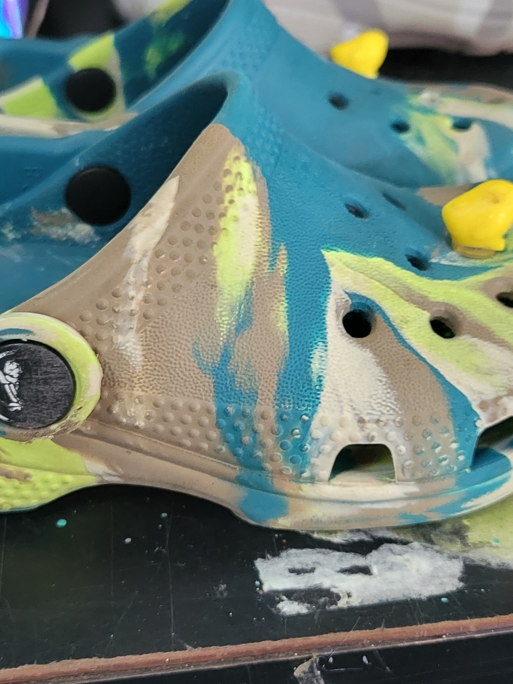 CROCS Kids Baby & Walker Teal Blue Yellow Tan Camouflage Clog